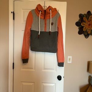 Wanakome Women's Cropped Coral and Gray Colorblock Hoodie